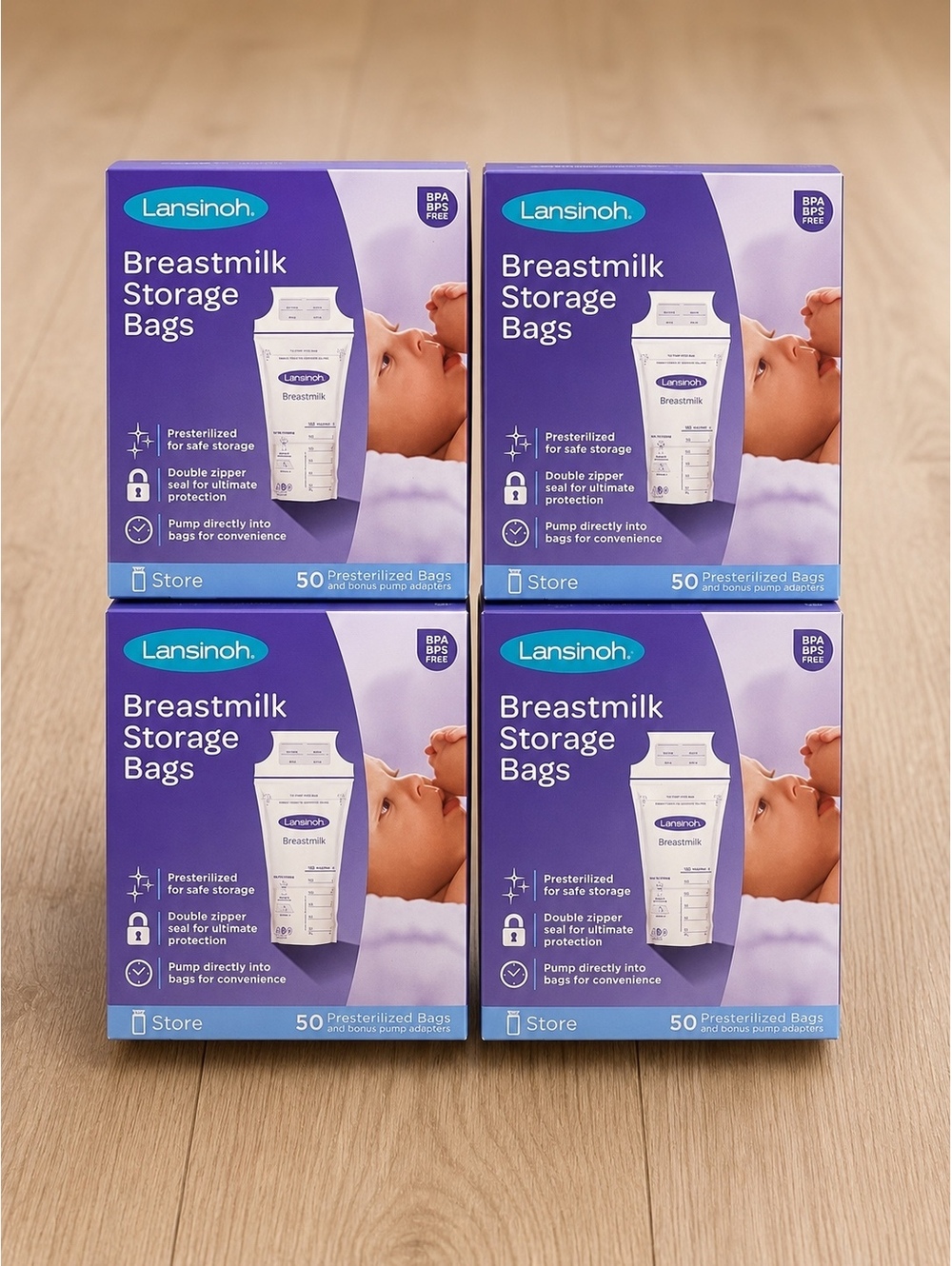 Lansinoh Breastmilk Storage Bags - 200 Sterile Bags with Pump Adaptor